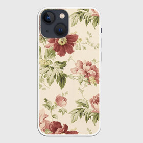 Чехол для iPhone 13 mini с принтом Цветы в Кировске,  |  | арт | зеленый | краски | красный | кремовый | ретро | рисунок | розовый | цветок | цветы