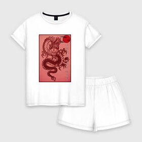 Женская пижама с шортиками хлопок с принтом Дракон в Кировске, 100% хлопок | футболка прямого кроя, шорты свободные с широкой мягкой резинкой | china | chinese dragon | дракон | китай | китайский дракон | китайский язык