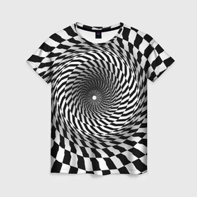 Женская футболка 3D с принтом иллюзия в Кировске, 100% полиэфир ( синтетическое хлопкоподобное полотно) | прямой крой, круглый вырез горловины, длина до линии бедер | воронка | иллюзия | студентам | тоннель | шахматы