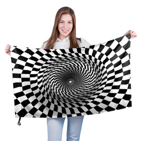 Флаг 3D с принтом иллюзия в Кировске, 100% полиэстер | плотность ткани — 95 г/м2, размер — 67 х 109 см. Принт наносится с одной стороны | воронка | иллюзия | студентам | тоннель | шахматы