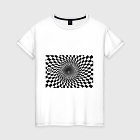 Женская футболка хлопок с принтом иллюзия в Кировске, 100% хлопок | прямой крой, круглый вырез горловины, длина до линии бедер, слегка спущенное плечо | воронка | иллюзия | студентам | тоннель | шахматы