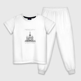 Детская пижама хлопок с принтом Москва координаты в Кировске, 100% хлопок |  брюки и футболка прямого кроя, без карманов, на брюках мягкая резинка на поясе и по низу штанин
 | Тематика изображения на принте: координаты | красная площадь | кремль | москва