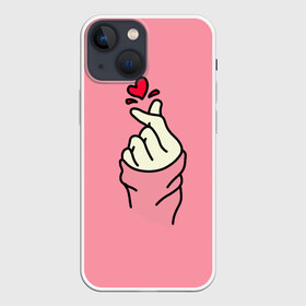 Чехол для iPhone 13 mini с принтом Корейское сердечко в Кировске,  |  | Тематика изображения на принте: bts | k pop | korea | likee | бтс | жест | к поп | кей поп | корейский | корейское сердечко | корея | лайк | лайк пальцами | любовь | пальцы | сердце | сердце пальцами | символ сердца | щелчок пальцами