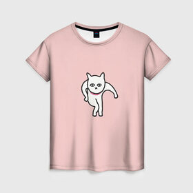 Женская футболка 3D с принтом Ыть в Кировске, 100% полиэфир ( синтетическое хлопкоподобное полотно) | прямой крой, круглый вырез горловины, длина до линии бедер | арт | белая кошка | белый кот | кот | кошка | мем | мэм | рисунок | розовый