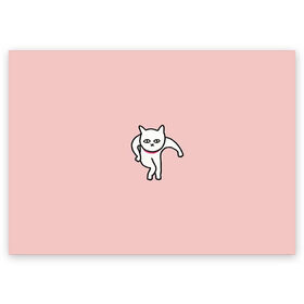 Поздравительная открытка с принтом Ыть в Кировске, 100% бумага | плотность бумаги 280 г/м2, матовая, на обратной стороне линовка и место для марки
 | арт | белая кошка | белый кот | кот | кошка | мем | мэм | рисунок | розовый