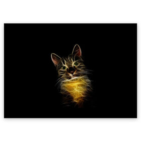 Поздравительная открытка с принтом Дымчато-световой кот в Кировске, 100% бумага | плотность бумаги 280 г/м2, матовая, на обратной стороне линовка и место для марки
 | арт | дым | желтый | кот | кошка | кривые | рисунок | свет | серый | тёмный | чёрный | яркие линии