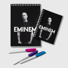 Блокнот с принтом EMINEM в Кировске, 100% бумага | 48 листов, плотность листов — 60 г/м2, плотность картонной обложки — 250 г/м2. Листы скреплены удобной пружинной спиралью. Цвет линий — светло-серый
 | Тематика изображения на принте: hip hop | музыка | рэп | рэпер