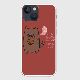 Чехол для iPhone 13 mini с принтом Котик любит печеньки в Кировске,  |  | английский язык | арт | ест | кот | котёнок | котик | печенье | печеньки | рисунок | текст | усы
