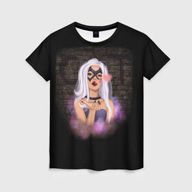 Женская футболка 3D с принтом Женщина в Кировске, 100% полиэфир ( синтетическое хлопкоподобное полотно) | прямой крой, круглый вырез горловины, длина до линии бедер | cat | крутая девушка | независимая | поцелуй | свободная