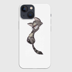 Чехол для iPhone 13 mini с принтом Милый котя в Кировске,  |  | арт | белый | карандаш | кот | кот нежиться | кот спит | мел | мило | милота | риснок | рисунок углём | серый | серый кот | спит | уголь