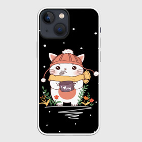 Чехол для iPhone 13 mini с принтом Кот в Кировске,  |  | аниме | в цветах | в шапке | в шапочке | в шарфе | голодный | кот | котёнок | котик | котька | котя | кошка | милый | снег
