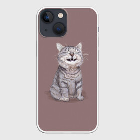 Чехол для iPhone 13 mini с принтом Котёнок ыыы в Кировске,  |  | арт | кот | котёнок | кошка | мем | мемный кот | мемный котенок | мэм | мэмный котёнок | рисунок | серый | серый кот | тёмный | фиолетовый