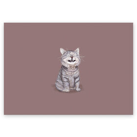 Поздравительная открытка с принтом Котёнок ыыы в Кировске, 100% бумага | плотность бумаги 280 г/м2, матовая, на обратной стороне линовка и место для марки
 | арт | кот | котёнок | кошка | мем | мемный кот | мемный котенок | мэм | мэмный котёнок | рисунок | серый | серый кот | тёмный | фиолетовый