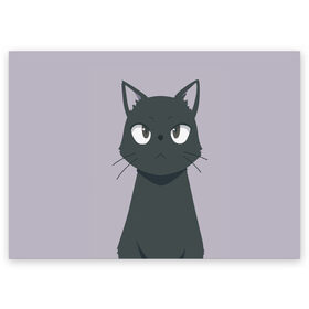 Поздравительная открытка с принтом Чёрный кот в Кировске, 100% бумага | плотность бумаги 280 г/м2, матовая, на обратной стороне линовка и место для марки
 | аниме | аниме кот | арт | кёрный котёнок | кот | котёнок | кошка | рисунок | чёрная кошка | черный кот | черный котенок
