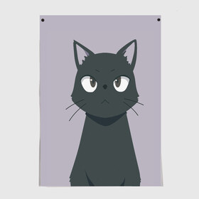 Постер с принтом Чёрный кот в Кировске, 100% бумага
 | бумага, плотность 150 мг. Матовая, но за счет высокого коэффициента гладкости имеет небольшой блеск и дает на свету блики, но в отличии от глянцевой бумаги не покрыта лаком | аниме | аниме кот | арт | кёрный котёнок | кот | котёнок | кошка | рисунок | чёрная кошка | черный кот | черный котенок