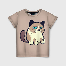 Детская футболка 3D с принтом Великий Grumpy Cat в Кировске, 100% гипоаллергенный полиэфир | прямой крой, круглый вырез горловины, длина до линии бедер, чуть спущенное плечо, ткань немного тянется | grumpy cat | арт | кот | кот grumpy cat | котёнок | кошка | недовольный кот | рисунок