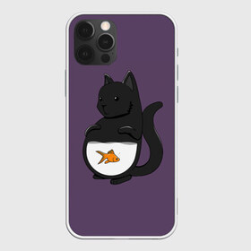 Чехол для iPhone 12 Pro Max с принтом Довольный кот в Кировске, Силикон |  | аквариум | арт | вода | золотая рыбка | кот | котёнок | кошка | рисунок | рыба | рыбка | фиолетовый | чёрная кошка | черный кот | чёрный котёнок