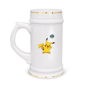 Кружка пивная с принтом Pokemon pikachu 1 в Кировске,  керамика (Материал выдерживает высокую температуру, стоит избегать резкого перепада температур) |  объем 630 мл | pokeball | pokemon | игры | покемоны