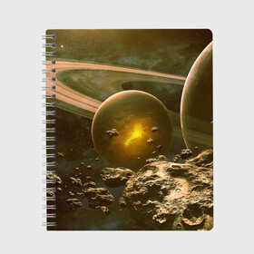 Тетрадь с принтом Saturn в Кировске, 100% бумага | 48 листов, плотность листов — 60 г/м2, плотность картонной обложки — 250 г/м2. Листы скреплены сбоку удобной пружинной спиралью. Уголки страниц и обложки скругленные. Цвет линий — светло-серый
 | cosmos | meteorite | saturn | space | космос | метеорит | пространство | сатурн