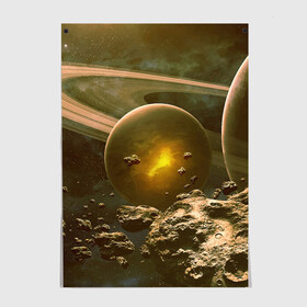 Постер с принтом Saturn в Кировске, 100% бумага
 | бумага, плотность 150 мг. Матовая, но за счет высокого коэффициента гладкости имеет небольшой блеск и дает на свету блики, но в отличии от глянцевой бумаги не покрыта лаком | cosmos | meteorite | saturn | space | космос | метеорит | пространство | сатурн