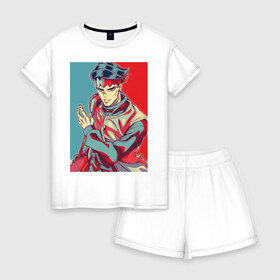 Женская пижама с шортиками хлопок с принтом Рохан Кишибе в Кировске, 100% хлопок | футболка прямого кроя, шорты свободные с широкой мягкой резинкой | jojo | аниме | джоджо | мангака | рохан кишибе | стэнд