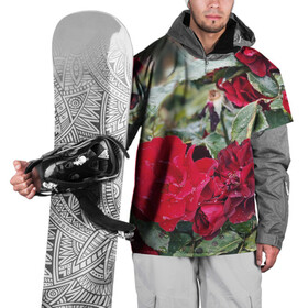 Накидка на куртку 3D с принтом Red Roses в Кировске, 100% полиэстер |  | bush | floral | flower | garden | green | nature | red roses | бутоны | красная роза | куст | листья | природа | роза | сад | цветение | цветок | цветы