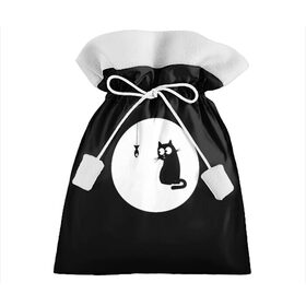 Подарочный 3D мешок с принтом Ночная охота в Кировске, 100% полиэстер | Размер: 29*39 см | арт | кот | котёнок | кошка | луна | ночь | рисунок | рыба | рыбалка | черная кошка | черный кот | чёрный котёнок