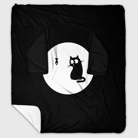 Плед с рукавами с принтом Ночная охота в Кировске, 100% полиэстер | Закругленные углы, все края обработаны. Ткань не мнется и не растягивается. Размер 170*145 | Тематика изображения на принте: арт | кот | котёнок | кошка | луна | ночь | рисунок | рыба | рыбалка | черная кошка | черный кот | чёрный котёнок