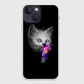 Чехол для iPhone 13 mini с принтом Котейка с мороженным в Кировске,  |  | арт | кот | котёнок | кошка | мороженное | рисунок | серая кошка | серый кот | серый котёнок | чёрный | яркие цвета
