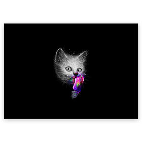 Поздравительная открытка с принтом Котейка с мороженным в Кировске, 100% бумага | плотность бумаги 280 г/м2, матовая, на обратной стороне линовка и место для марки
 | Тематика изображения на принте: арт | кот | котёнок | кошка | мороженное | рисунок | серая кошка | серый кот | серый котёнок | чёрный | яркие цвета