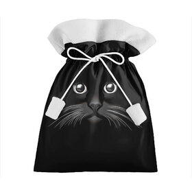 Подарочный 3D мешок с принтом Кошачья моська в Кировске, 100% полиэстер | Размер: 29*39 см | Тематика изображения на принте: арт | вектор | кот | котёнок | кошка | рисунок | черная кошка | чёрный | черный кот | черный котенок