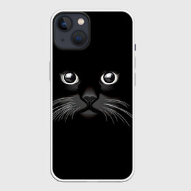 Чехол для iPhone 13 с принтом Кошачья моська в Кировске,  |  | арт | вектор | кот | котёнок | кошка | рисунок | черная кошка | чёрный | черный кот | черный котенок