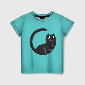 Детская футболка 3D с принтом Чёрный котя в Кировске, 100% гипоаллергенный полиэфир | прямой крой, круглый вырез горловины, длина до линии бедер, чуть спущенное плечо, ткань немного тянется | арт | бирюзовый | вектор | зеленый | кот | котёнок | кошка | рисунок | чёрная кошка | чёрный | чёрный кот | чёрный котёнок