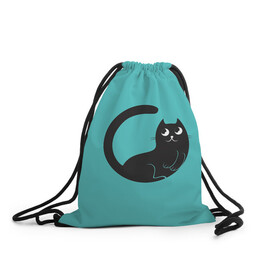 Рюкзак-мешок 3D с принтом Чёрный котя в Кировске, 100% полиэстер | плотность ткани — 200 г/м2, размер — 35 х 45 см; лямки — толстые шнурки, застежка на шнуровке, без карманов и подкладки | арт | бирюзовый | вектор | зеленый | кот | котёнок | кошка | рисунок | чёрная кошка | чёрный | чёрный кот | чёрный котёнок
