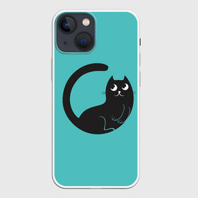 Чехол для iPhone 13 mini с принтом Чёрный котя в Кировске,  |  | арт | бирюзовый | вектор | зеленый | кот | котёнок | кошка | рисунок | чёрная кошка | чёрный | чёрный кот | чёрный котёнок