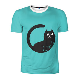 Мужская футболка 3D спортивная с принтом Чёрный котя в Кировске, 100% полиэстер с улучшенными характеристиками | приталенный силуэт, круглая горловина, широкие плечи, сужается к линии бедра | арт | бирюзовый | вектор | зеленый | кот | котёнок | кошка | рисунок | чёрная кошка | чёрный | чёрный кот | чёрный котёнок