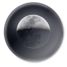 Значок с принтом луна в Кировске,  металл | круглая форма, металлическая застежка в виде булавки | Тематика изображения на принте: moon | звезды | космос | луна | планета