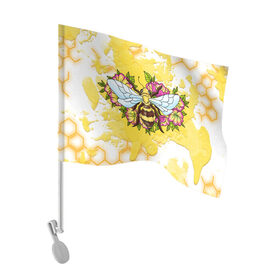 Флаг для автомобиля с принтом Пчела в Кировске, 100% полиэстер | Размер: 30*21 см | крылья | мёд | оса | пчела | пчёлы | соты | цветы