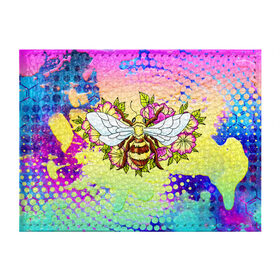 Обложка для студенческого билета с принтом Пчела и цветы в Кировске, натуральная кожа | Размер: 11*8 см; Печать на всей внешней стороне | космос | пчела | пчёлка | пчёлы | туманность | цветы
