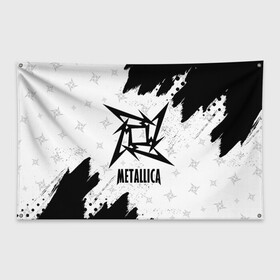 Флаг-баннер с принтом METALLICA МЕТАЛЛИКА в Кировске, 100% полиэстер | размер 67 х 109 см, плотность ткани — 95 г/м2; по краям флага есть четыре люверса для крепления | hetfield | james | logo | metal | metalica | metallica | music | rock | star | джеймс | звезда | знак | ларс | лого | логотип | логотипы | метал | металика | металлика | музыка | рок | символ | символы | ульрих | хэтфилд
