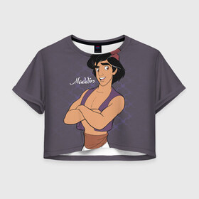 Женская футболка Crop-top 3D с принтом Аладдин в Кировске, 100% полиэстер | круглая горловина, длина футболки до линии талии, рукава с отворотами | aladdin | disney | vdkimel | аладдин | алладин | дисней
