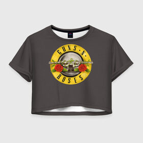 Женская футболка Crop-top 3D с принтом Guns n Roses в Кировске, 100% полиэстер | круглая горловина, длина футболки до линии талии, рукава с отворотами | music | rock | группа | звезда | рок