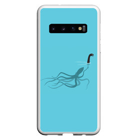 Чехол для Samsung Galaxy S10 с принтом Тайна Лох-несского чудовища в Кировске, Силикон | Область печати: задняя сторона чехла, без боковых панелей | Тематика изображения на принте: арт | море | осьминог | рисунок | синий | шутка