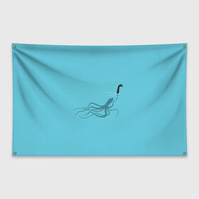 Флаг-баннер с принтом Тайна Лох-несского чудовища в Кировске, 100% полиэстер | размер 67 х 109 см, плотность ткани — 95 г/м2; по краям флага есть четыре люверса для крепления | арт | море | осьминог | рисунок | синий | шутка