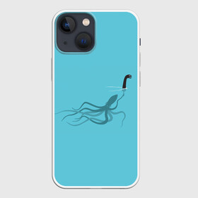 Чехол для iPhone 13 mini с принтом Тайна Лох несского чудовища в Кировске,  |  | Тематика изображения на принте: арт | море | осьминог | рисунок | синий | шутка