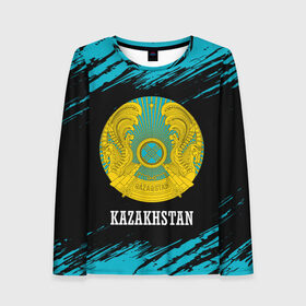 Женский лонгслив 3D с принтом KAZAKHSTAN / КАЗАХСТАН в Кировске, 100% полиэстер | длинные рукава, круглый вырез горловины, полуприлегающий силуэт | flag | kazakhstan | qazaqstan | герб | захах | казахстан | кахахи | лого | нур султан | республика | символ | страна | флаг