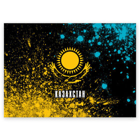 Поздравительная открытка с принтом КАЗАХСТАН / KAZAKHSTAN в Кировске, 100% бумага | плотность бумаги 280 г/м2, матовая, на обратной стороне линовка и место для марки
 | flag | kazakhstan | qazaqstan | герб | захах | казахстан | кахахи | лого | нур султан | республика | символ | страна | флаг