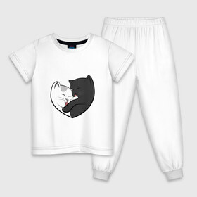 Детская пижама хлопок с принтом Влюблённые котики в Кировске, 100% хлопок |  брюки и футболка прямого кроя, без карманов, на брюках мягкая резинка на поясе и по низу штанин
 | Тематика изображения на принте: арт | белая кошка | белый кот | влюблённые | кот | кот и кошка | кошка | любовь | пара | рисунок | чёрная кошка | чёрный кот