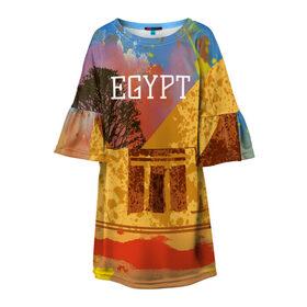 Детское платье 3D с принтом Египет(Пирамида Хеопса) в Кировске, 100% полиэстер | прямой силуэт, чуть расширенный к низу. Круглая горловина, на рукавах — воланы | Тематика изображения на принте: egypt | египет | пирамида хеопса | пирамиды | туристические