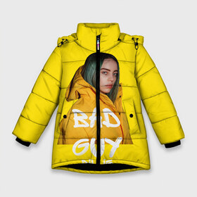 Зимняя куртка для девочек 3D с принтом Billie Eilish(Билли Айлиш) в Кировске, ткань верха — 100% полиэстер; подклад — 100% полиэстер, утеплитель — 100% полиэстер. | длина ниже бедра, удлиненная спинка, воротник стойка и отстегивающийся капюшон. Есть боковые карманы с листочкой на кнопках, утяжки по низу изделия и внутренний карман на молнии. 

Предусмотрены светоотражающий принт на спинке, радужный светоотражающий элемент на пуллере молнии и на резинке для утяжки. | bad guy | billie eilish | билли айлиш | музыка | популярная музыка